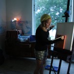 Art student using her residence hall studio