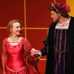 Theatre Royal Gambit 12_4 Matthew Wise, a theatre and English education major from Mountain Home depicts King Henry VIII, and Kaylee Vance, a theatre major from Texarkana plays one of his wives, during “Royal Gambit.”