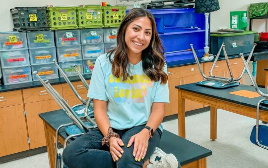 Evelyn in her classroom
