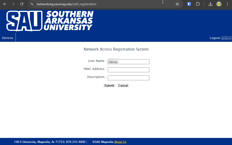 Network Access Add Device page