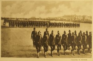 Soldiers marching in reviews at Camp Pike in North Little Rock, ca. 1918. Established in 1917, Camp Pike trained soldiers during World War I. The Camp is now known as Camp Robinson. Image from the collections of the Arkansas State Archives.