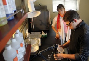 pictured are Dr. Gija Geme, NRRC Director, and an undergraduate student researcher