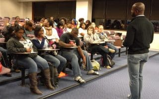 john Jones speaking to SAU Upward Bound students