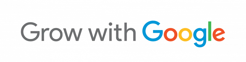 Google's logo for their Grow with Google program, which features the letters of "google" in rainbow.